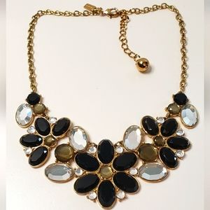 Kate Spade Black/Green/Clear Rhinestone Statement Necklace Goldtone